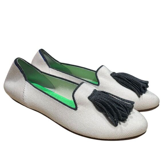 Rothy's Merino Tassel Slip On Loafers 8.5 Platinum White Gray Fringe Limited Ed - Picture 1 of 11